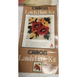 Brand New CARON Latch Hook PILLOW Kit Floral FLOWERS Vintage 1979 w/TOOL Incld.